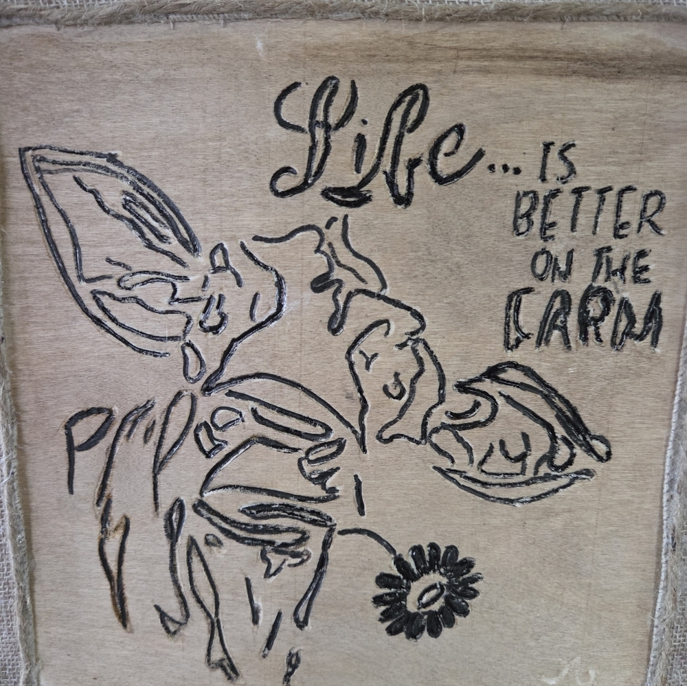 Rustic Farmhouse Hand Engraved With Burlap Accent